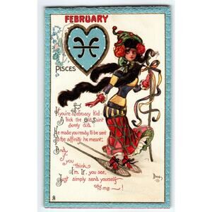 Tuck Postcard Dwig Pisces Fancy Lady Ice Skater Zodiac February Snow Shoes 128